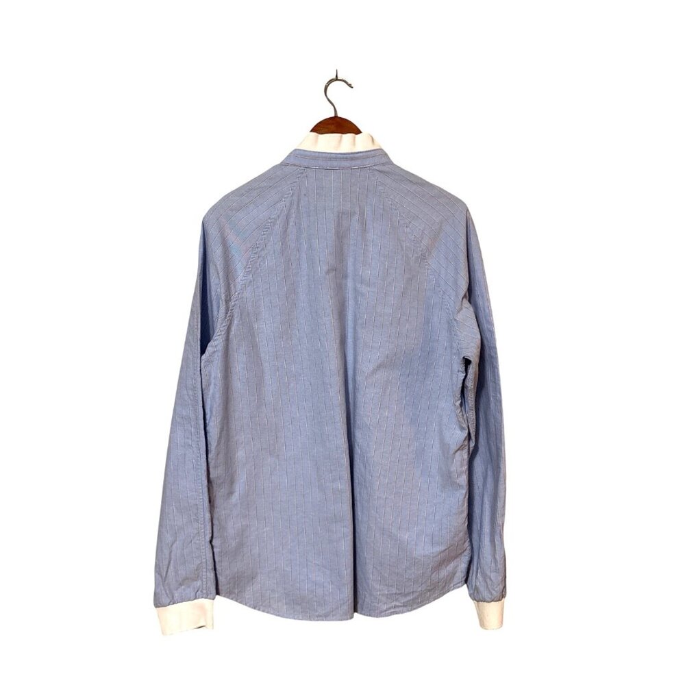 Steven Alan Mens Blue Pinstripe Button-Up Shirt White Ribbed Collar & Cuffs L - Picture 2 of 4